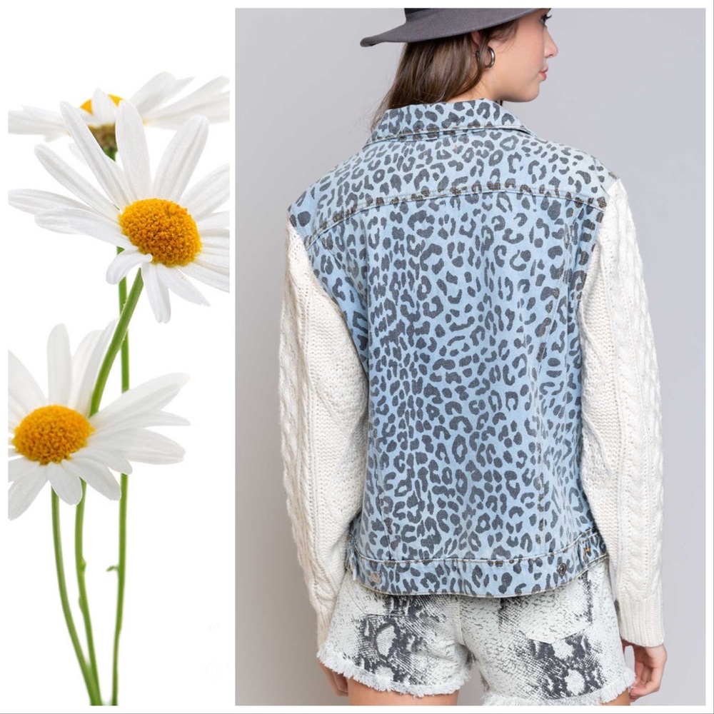 POL Snow Leopard Denim & Cable Knit Jacket - Picture 7 of 13